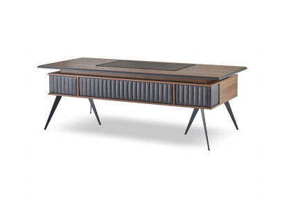 Bürotisch Rechteckig Form Braun Grau Zweifarbig mit Schubladen Modern