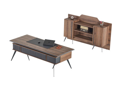 Arbeitszimmer-Set 2tlg Bürotisch Sideboard Stauraum Braun Einfarbig