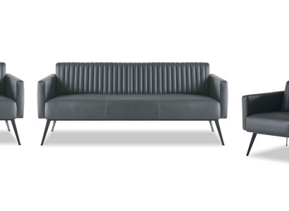 Arbeitszimmer-Set 4tlg 3-Sitzer 2-Sitzer 2x Sessel Schwarz Einfarbig