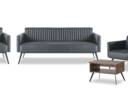 Arbeitszimmer-Set 5tlg Schwarz 3-Sitzer 2-Sitzer 2x Sessel Couchtisch