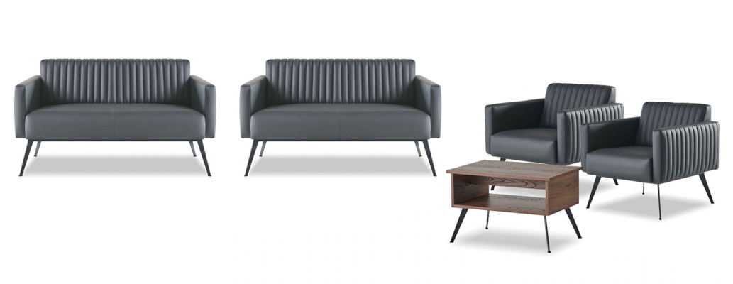 Arbeitszimmer-Set 5tlg 2x 2-Sitzer 2x Sessel Couchtisch Schwarz Braun