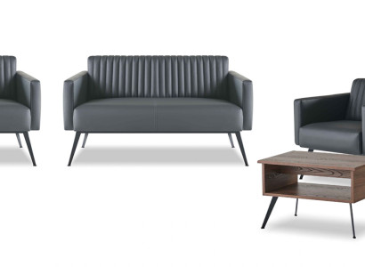 Arbeitszimmer-Set 5tlg 2x 2-Sitzer 2x Sessel Couchtisch Schwarz Braun