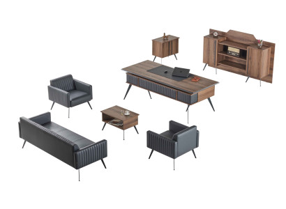 Grau-Braune Stilvolle Arbeitszimmer Sitzmöbel Ablagetisch Sideboard 7tlg