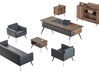 Grau-Braune Stilvolle Arbeitszimmer Sitzmöbel Ablagetisch Sideboard 7tlg