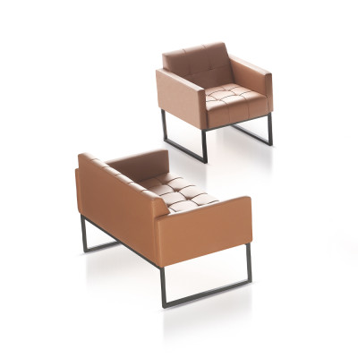 Arbeitszimmer Braun Set 2tlg 2-Sitzer mit Sessel Einfarbig Modern Stil
