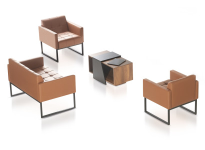 Arbeitszimmer-Set Braun 4tlg 2-Sitzer 2x Sessel Couchtisch Einfarbig Stil