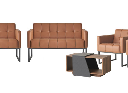 Arbeitszimmer-Set 5tlg Braun 2x 2-Sitzer 2x Sessel Couchtisch Grau Stil