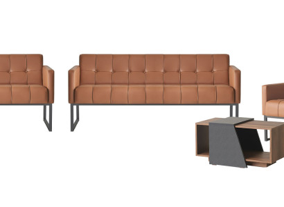 Arbeitszimmer-Set 5tlg 2x 3-Sitzer 2x Sessel Couchtisch Braun Grau Stil