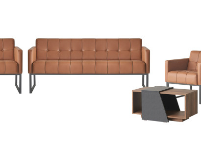 Arbeitszimmer-Set 5tlg 3-Sitzer 2-Sitzer 2x Sessel Couchtisch Braun Stil