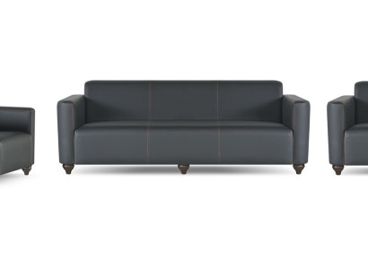 Arbeitszimmer-Set 4tlg 3-Sitzer 2-Sitzer 2x Sessel Schwarz Einfarbig