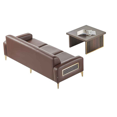 Arbeitszimmer-Set 2tlg 3-Sitzer mit Couchtisch Braun Einfarbig Wohnzimmer