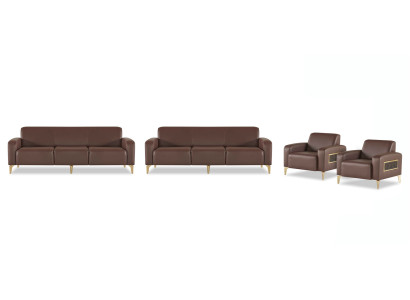 Edle Braune Arbeitszimmer Ledergarnitur Moderne Dreisitzer Sofas Sessel