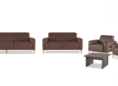 Exklusive Braune Arbeitszimmer Möbel Designer Couchtisch Sessel 2x Sofas