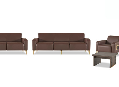 Braune Arbeitszimmer Ledergarnitur Dreisitzer 2x Lehnsessel Couchtisch