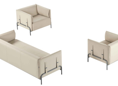 Arbeitszimmer-Set 3tlg Beige 3-Sitzer 2x Sessel mit Kissen Wohnzimmer