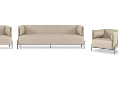 Beige Kunstleder Sitzmöbel Luxuriöser 3-Sitzer 2x Sessel Zweisitzer 4tlg