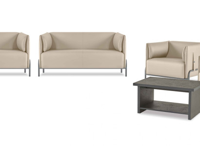 Hellbeige Arbeitszimmer Möbel Designer 2x Zweisitzer Luxus Sessel Tisch