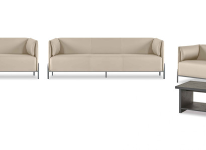 Arbeitszimmer-Set 5tlg Beige 2x 3-Sitzer 2x Sessel Grau Couchtisch Modern