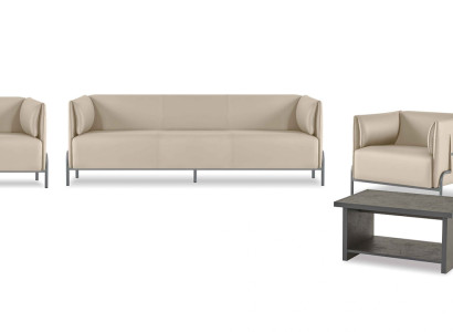 Arbeitszimmer-Set 5tlg Beige 3-Sitzer 2-Sitzer 2x Sessel Grau Couchtisch