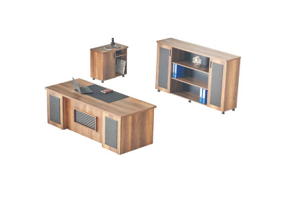 Arbeitszimmer-Set 3tlg Bürotisch Sideboard Kommode Stauraum Braun Schwarz