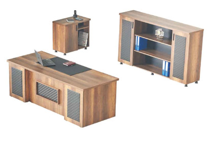 Arbeitszimmer-Set 3tlg Bürotisch Sideboard Kommode Stauraum Braun Schwarz