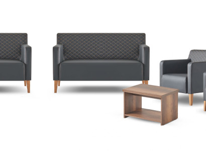 Arbeitszimmer-Set 5tlg Schwarz 2x 2-Sitzer 2x Sessel Braun Couchtisch