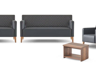 Arbeitszimmer-Set 5tlg Schwarz 2x 3-Sitzer 2x Sessel Braun Couchtisch