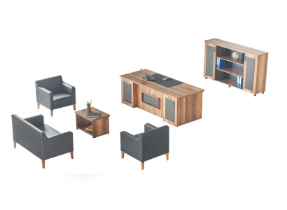 Luxuriöse Büro Garnitur Robuste Arbeitszimmer Möbel Tisch Sideboard 6tlg