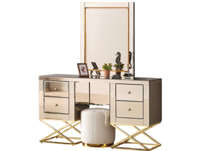 Goldener Edelstahl Schminktisch Moderner Kosmetiktisch Frisierkommode