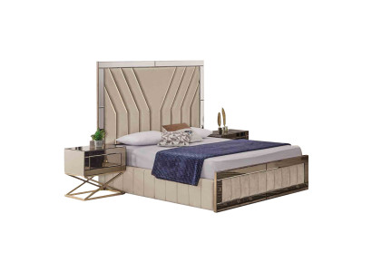 Luxuriöses Schlafzimmer Set Designer Doppelbett Holz 2x Nachttische 3tlg