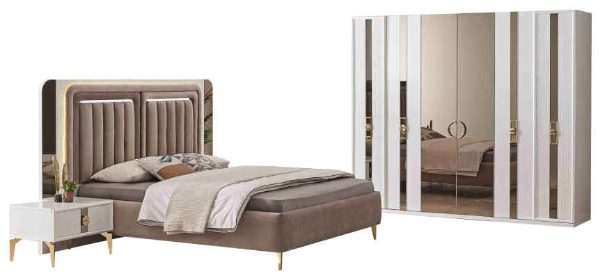 Beige Schlafzimmer Garnitur Edles Doppelbett Nachttische Kleiderschrank