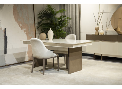 Weiß-Braune Esszimmer Garnitur Ausziehbarer Tisch 6x Stühle Anrichte