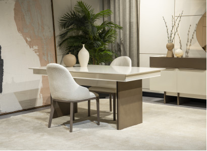 Weiß-Braune Esszimmer Garnitur Ausziehbarer Tisch 6x Stühle Anrichte