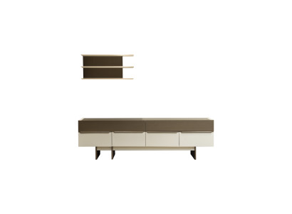 Beige-Braune Wohnzimmer Garnitur Holz Möbel Edles Sideboard Wandregal