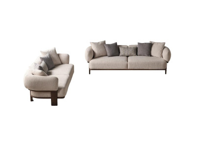 Hellbeige Moderne Sofagarnitur Wohnzimmer 2x Dreisitzer Polster Sofas