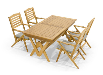 Robuste Garten Garnitur Essgarnitur 4x Holzstühle Designer Esstisch 5tlg