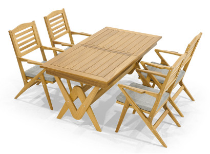 Robuste Garten Garnitur Essgarnitur 4x Holzstühle Designer Esstisch 5tlg