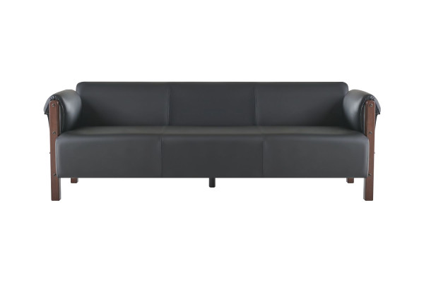 Sitzmöbel 3-Sitzer 2-Sitzer Schwarz Komplett Holz Ledersofas Sofa-Set
