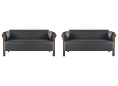 Couch Modern Sofa-Set 2-Sitzer Ledersofas Schwarz Holz Leder Sofas