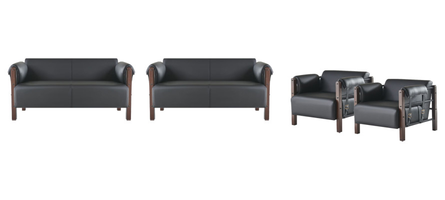 Ledersofas Couch 2-Sitzer Sofas Sofas Sessel Schwarz Modern Leder Holz