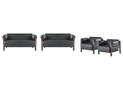 Ledersofas Couch 2-Sitzer Sofas Sofas Sessel Schwarz Modern Leder Holz