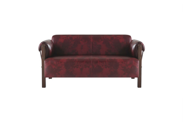 Couch Bordeaux Ledersofa 2-Sitzer Leder Holz Modern Sofa Armlehnen