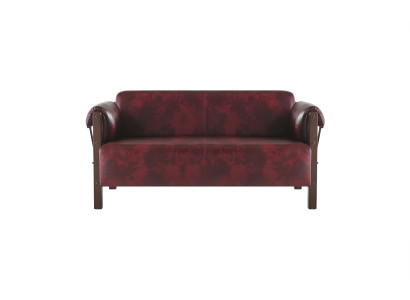 Couch Bordeaux Ledersofa 2-Sitzer Leder Holz Modern Sofa Armlehnen