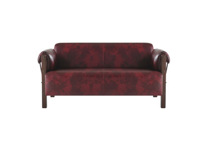 Couch Bordeaux Ledersofa 2-Sitzer Leder Holz Modern Sofa Armlehnen