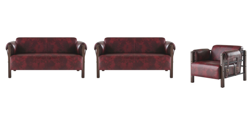 Sofa-Set 2-Sitzer Sessel Ledersofas Komplett Leder Holz Modern Weiche