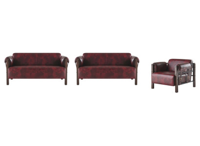 Sofa-Set 2-Sitzer Sessel Ledersofas Komplett Leder Holz Modern Weiche