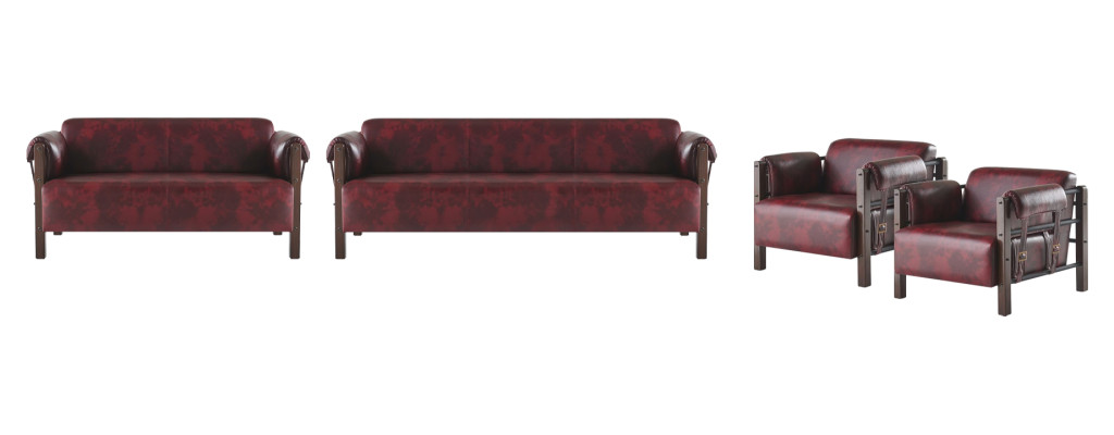 Sofa-Set Couch 3-Sitzer 2-Sitzer Sessel Bordeaux Ledersofas Komplett