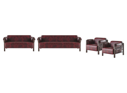 Sofa-Set Couch 3-Sitzer 2-Sitzer Sessel Bordeaux Ledersofas Komplett