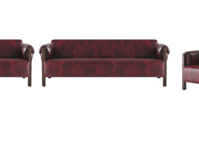 Ledersofas Holz 3-Sitzer Sessel Bordeaux Modern Leder Couch Vintage 4tlg.