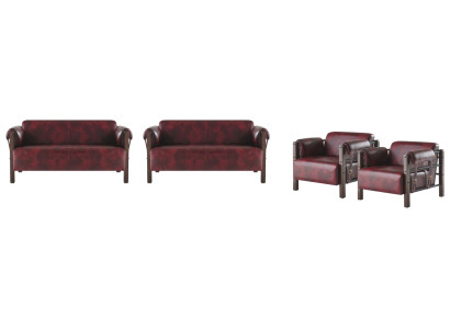 Sofas 2-Sitzer Sessel Bordeaux Modern Holz Weiche Leder Armlehnen Set